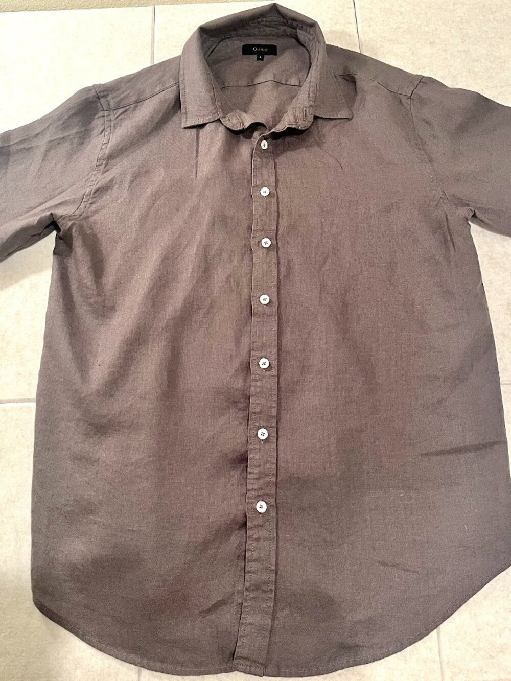 Quice 100% Linen Relaxed Short Sleeve Shirt - Dark Brown/Gray - Size L
